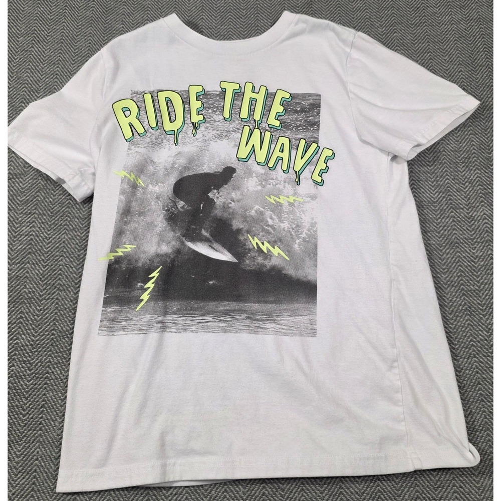 Arizona Jean Co Boys Ride The Wave Surfer‎ Graphic Tee White Size L 14/16 F22384